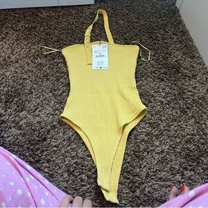 Zara Yellow Ribbed Bodysuit